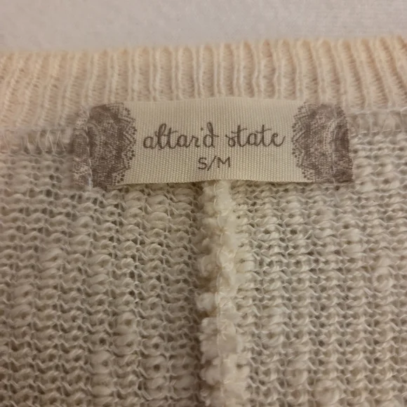 ALTAR'D STATE Cream Boho Western Striped Fringed Knit Vneck Shawl Poncho SZ S/M - Picture 9 of 9